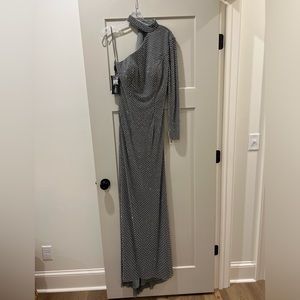 NWT LaFemme Silver Beaded Gown